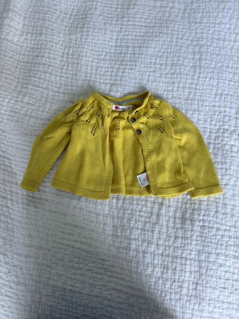 Mini Boden Yellow Knit Cardigan with Eyelet Yoke
